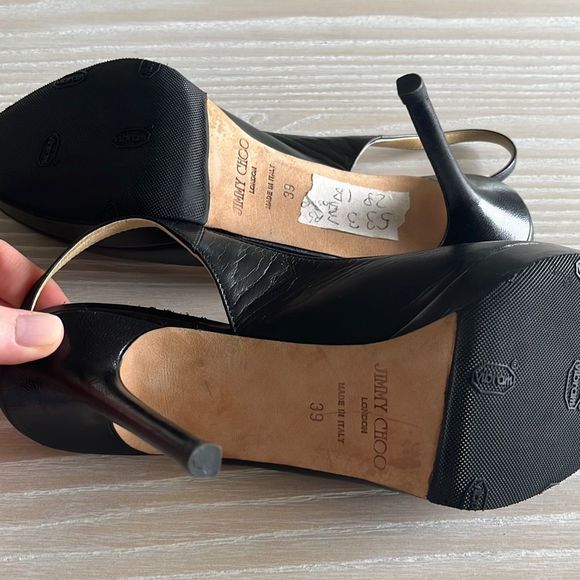 Jimmy Choo Nova Peep-Toe Leather Slingback Platform Pumps Black size 39 - Picture 11 of 14